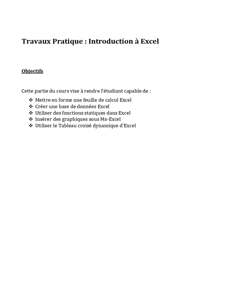 TP Excel : Introduction et Pratiques | PDF | Microsoft Excel