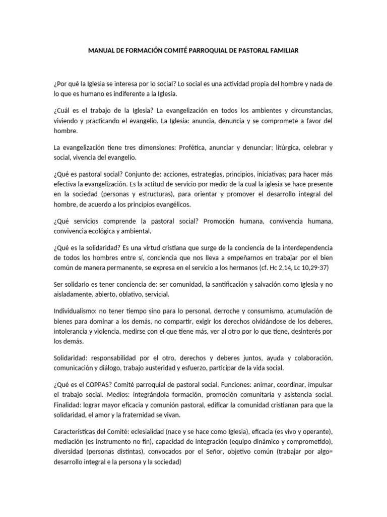 Manual de Pastoral Familiar Parroquial | PDF | Trabajo Social | Iglesia ...