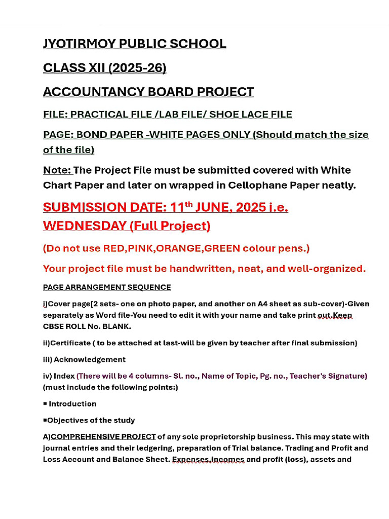 Accountancy Project Instruction+ Sample Project 2025-26 | PDF