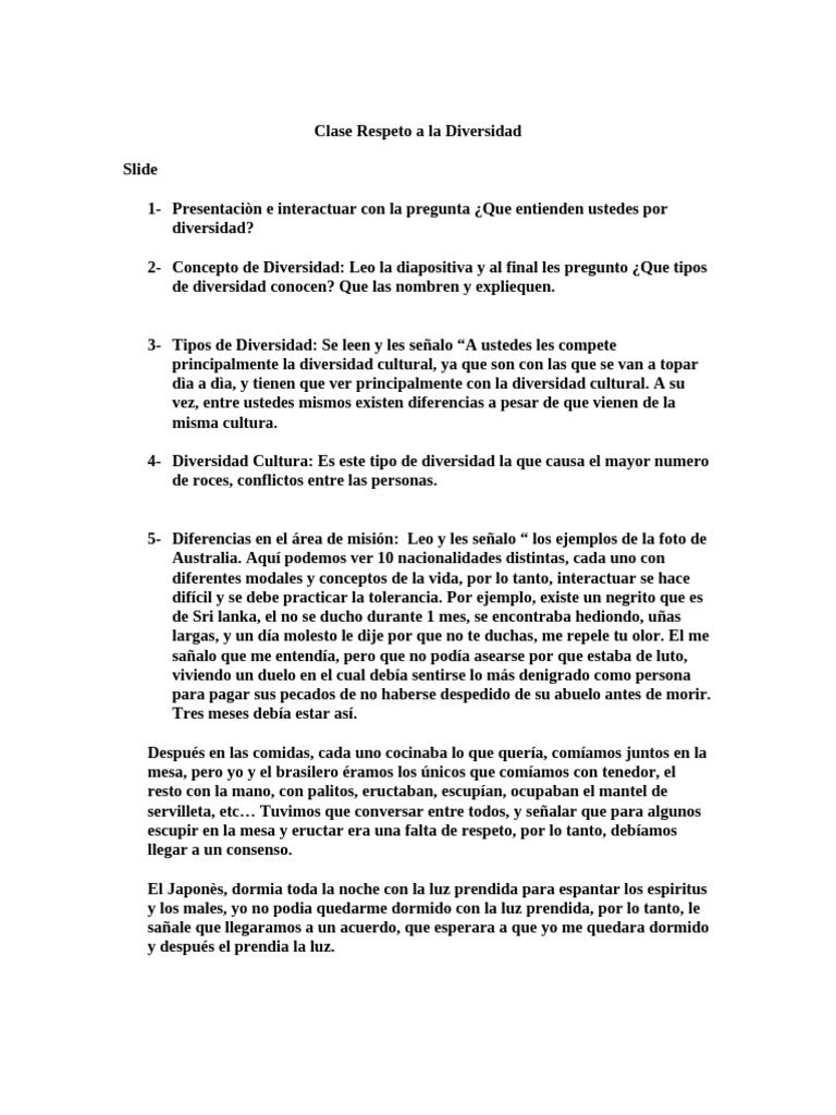Clase Respeto A La Diversidad | PDF
