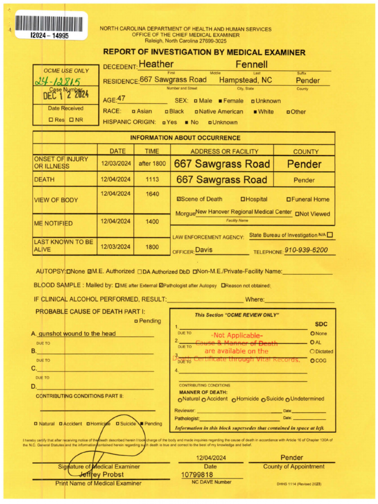 Heather Fennell - Medical Examiner's Report | PDF