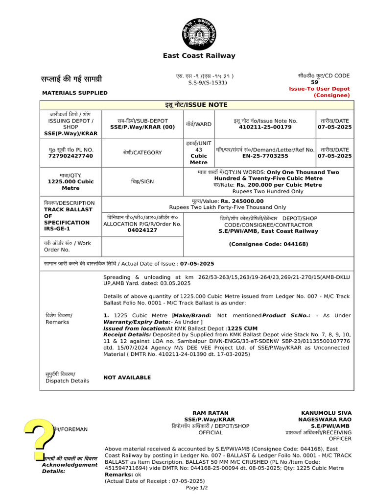 IssueNote 410211-25-00179 | PDF
