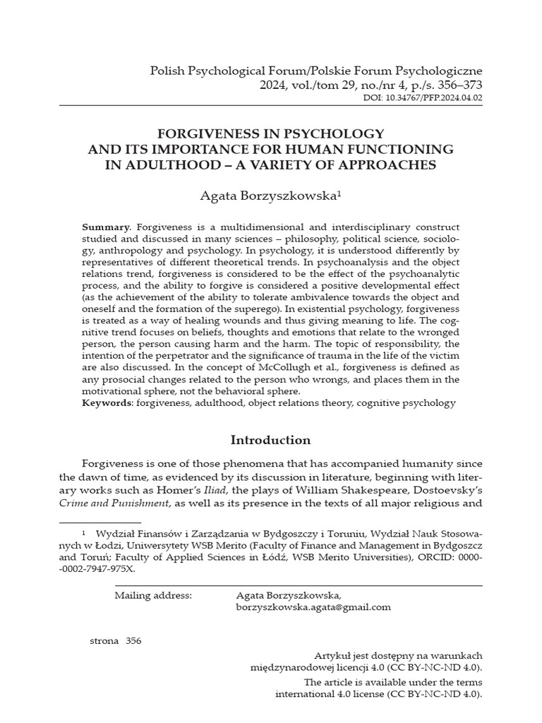 Importance of Forgiveness in Psychology | PDF | Forgiveness ...