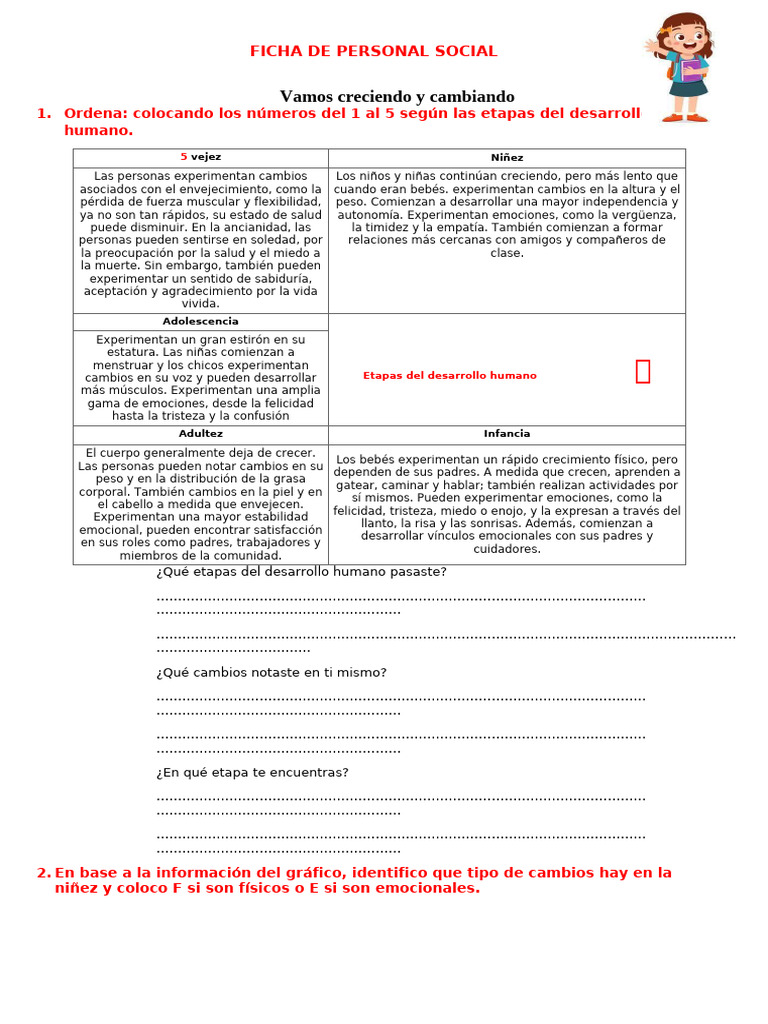 Ficha de Personal Social 4to | PDF | Adolescencia | Adultos