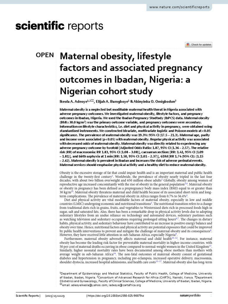 Maternal Obesity and Pregnancy Outcomes in Nigeria | PDF | Obesity ...