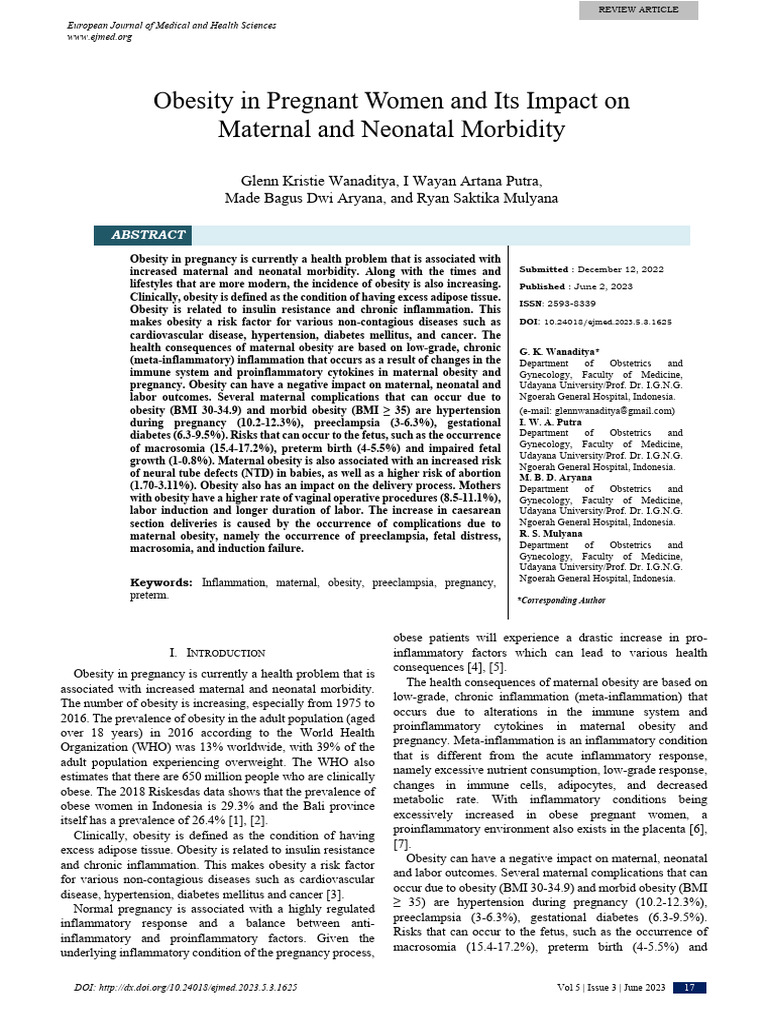 19 Obesity in Pregnant Women and Its Impact On Maternal and Neonatal ...