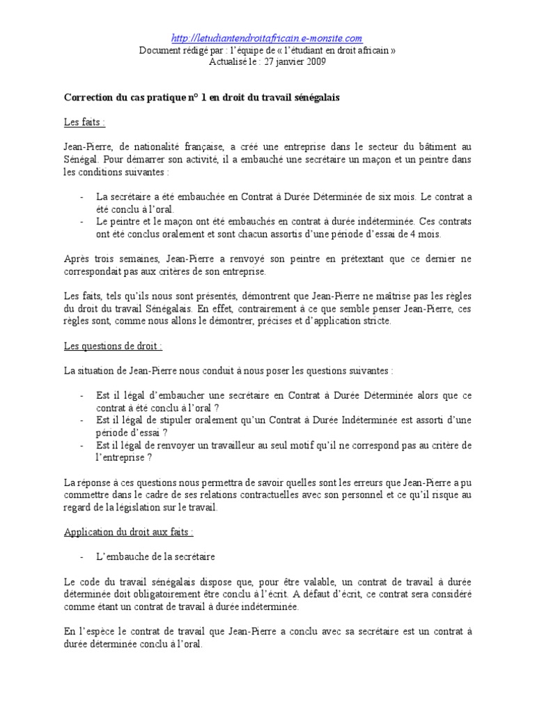 Cas Pratique Droit Des Affaires Corrigé Pdf Correction Du Cas Pratique Doc | Droit privé | Droit des affaires
