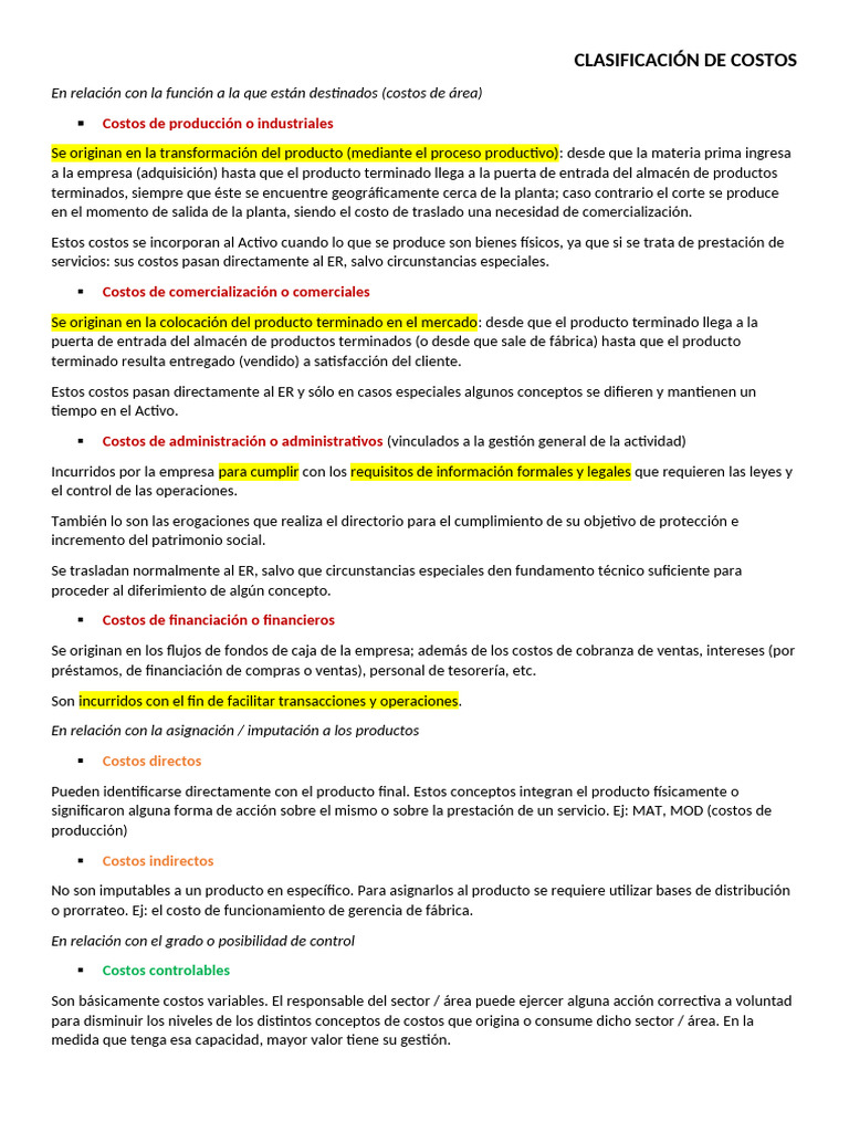 Clasificación de Costos Empresariales | PDF | Costo | Business