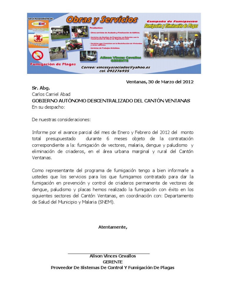 Oficio Para El Alcalde - Ing  Malaria  Enfermedades de 