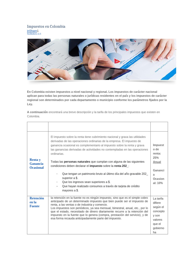Impuestos Principales en Colombia | PDF | Impuestos | Impuesto sobre la ...