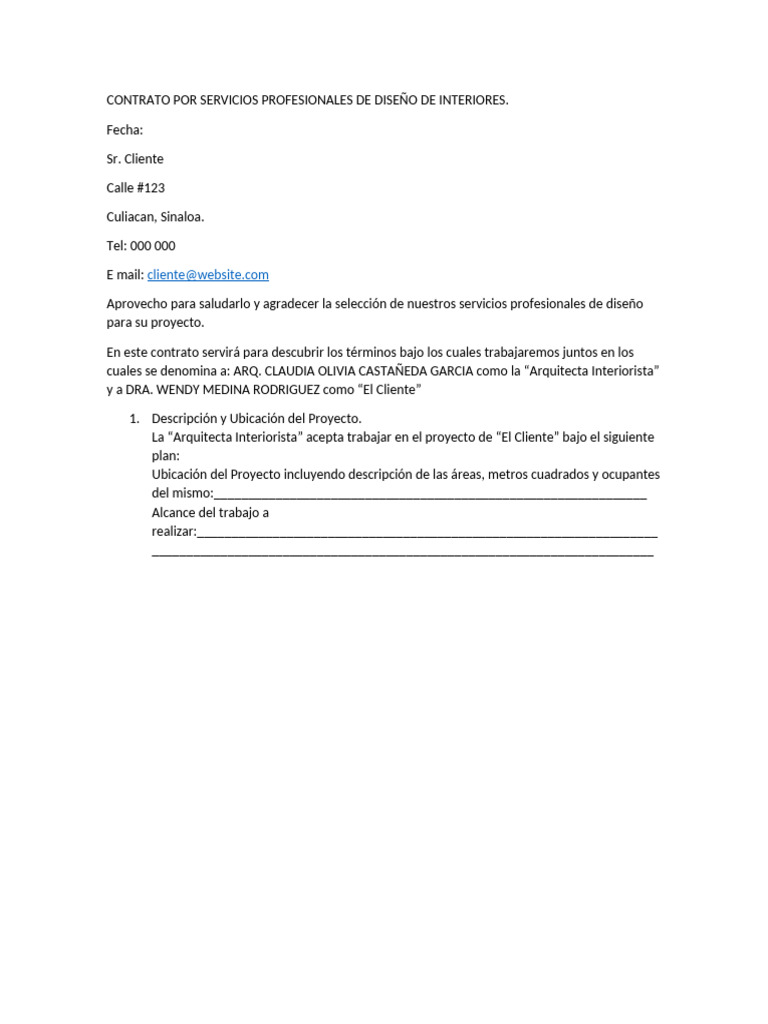 Contrato de Diseño de Interiores | PDF