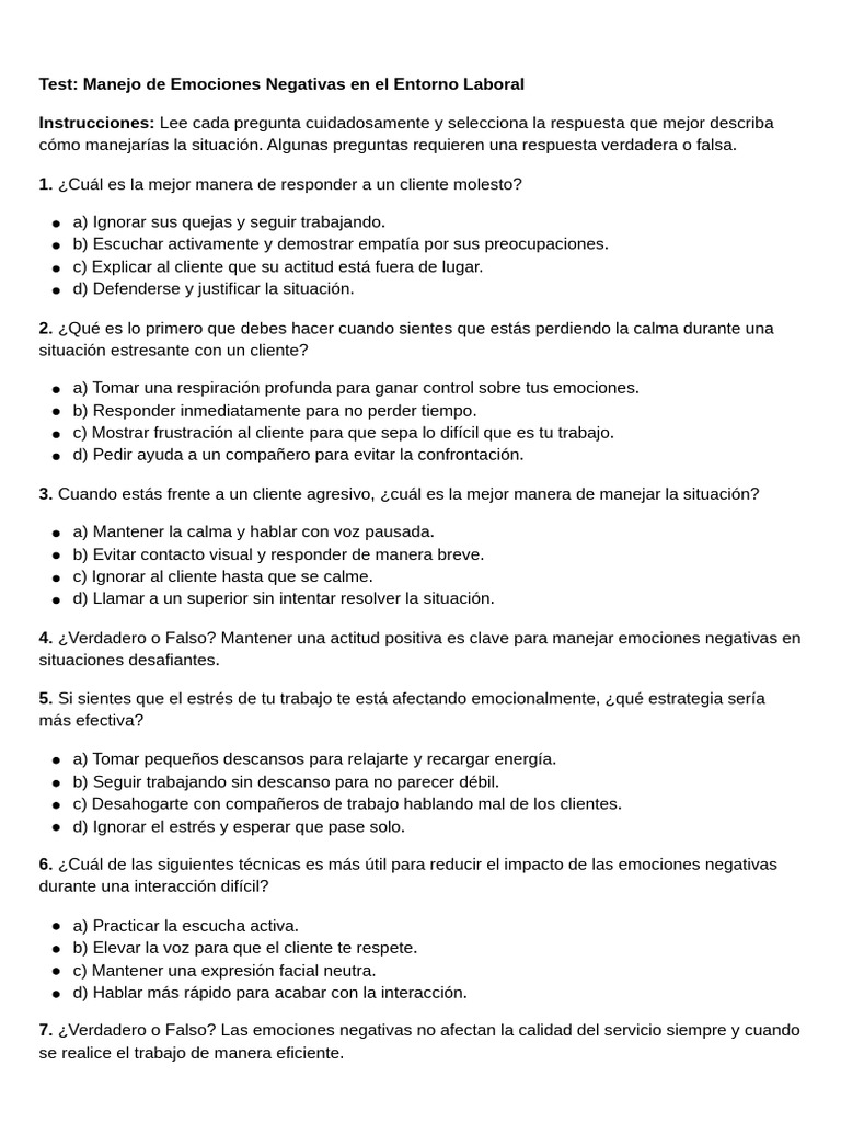 Manejo de Emociones Negativas Laborales | PDF | Las emociones | Estrés ...
