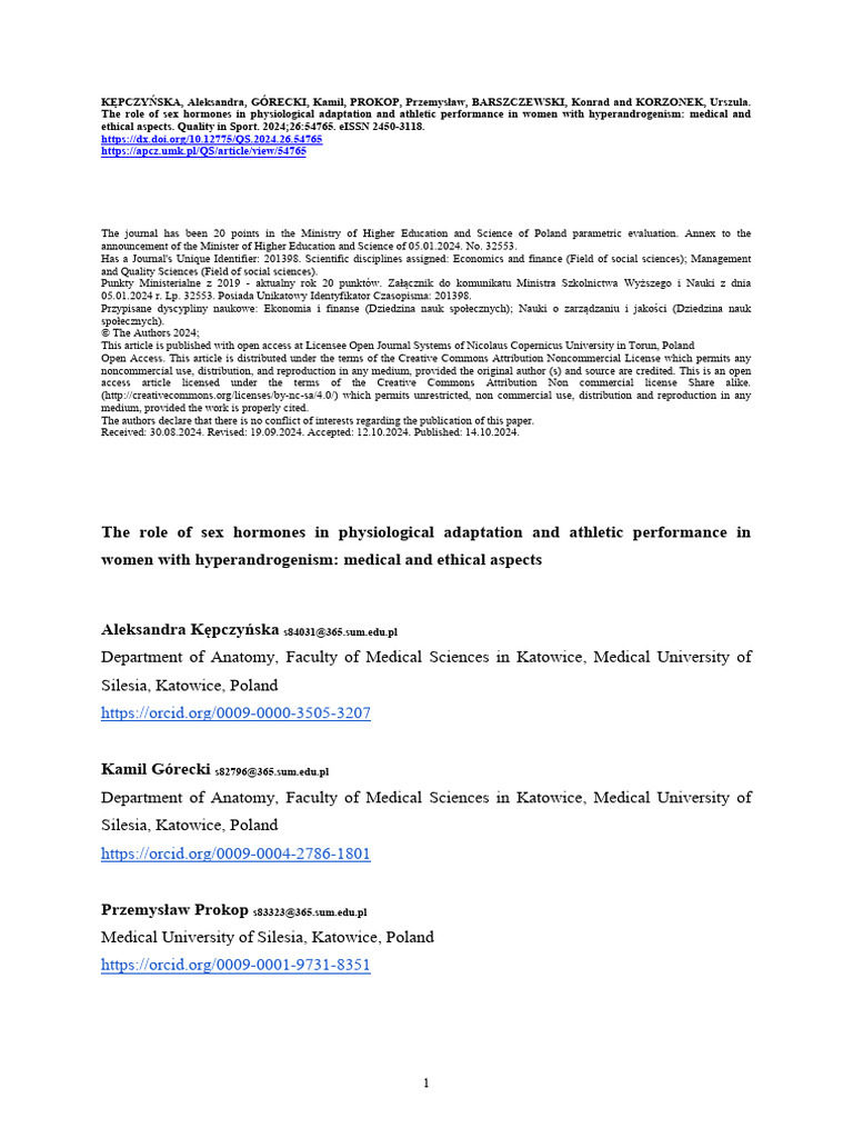 The Role of Sex Hormones in Physiological Adaptation and Athletic ...
