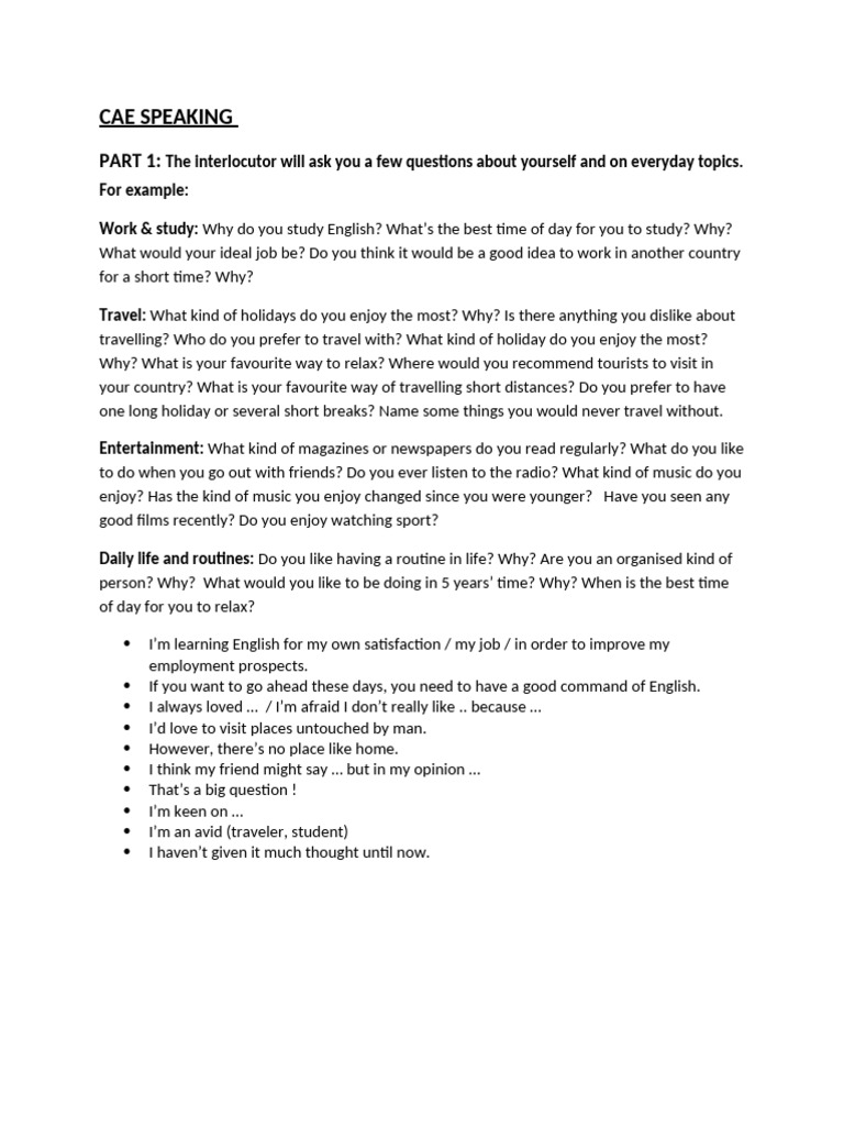 CAE Speaking Exam Guide: Tips & Topics | PDF