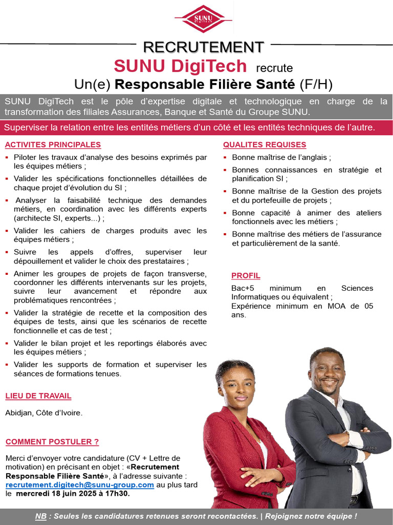 Responsable Filière Santé chez SUNU DigiTech | PDF | Recrutement