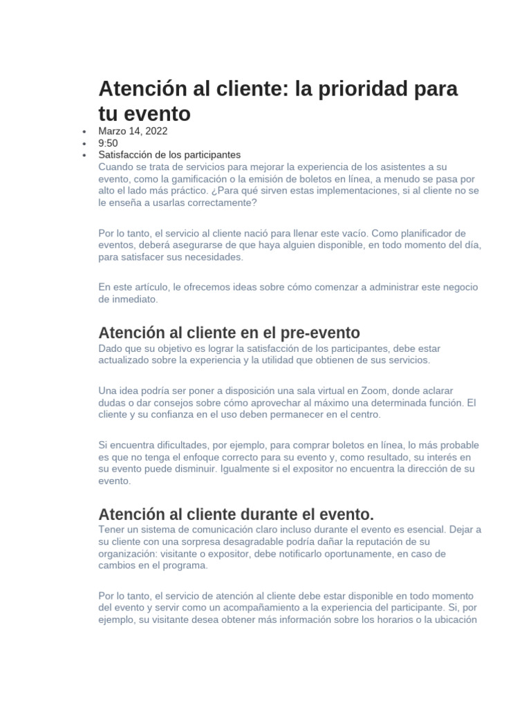 Atención al Cliente en Eventos | PDF | Servicio al Cliente | Business