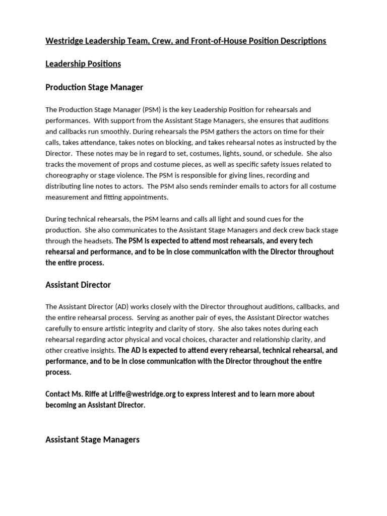 Leadership Team Position Descriptions - REVISED | PDF | Oral Literature ...