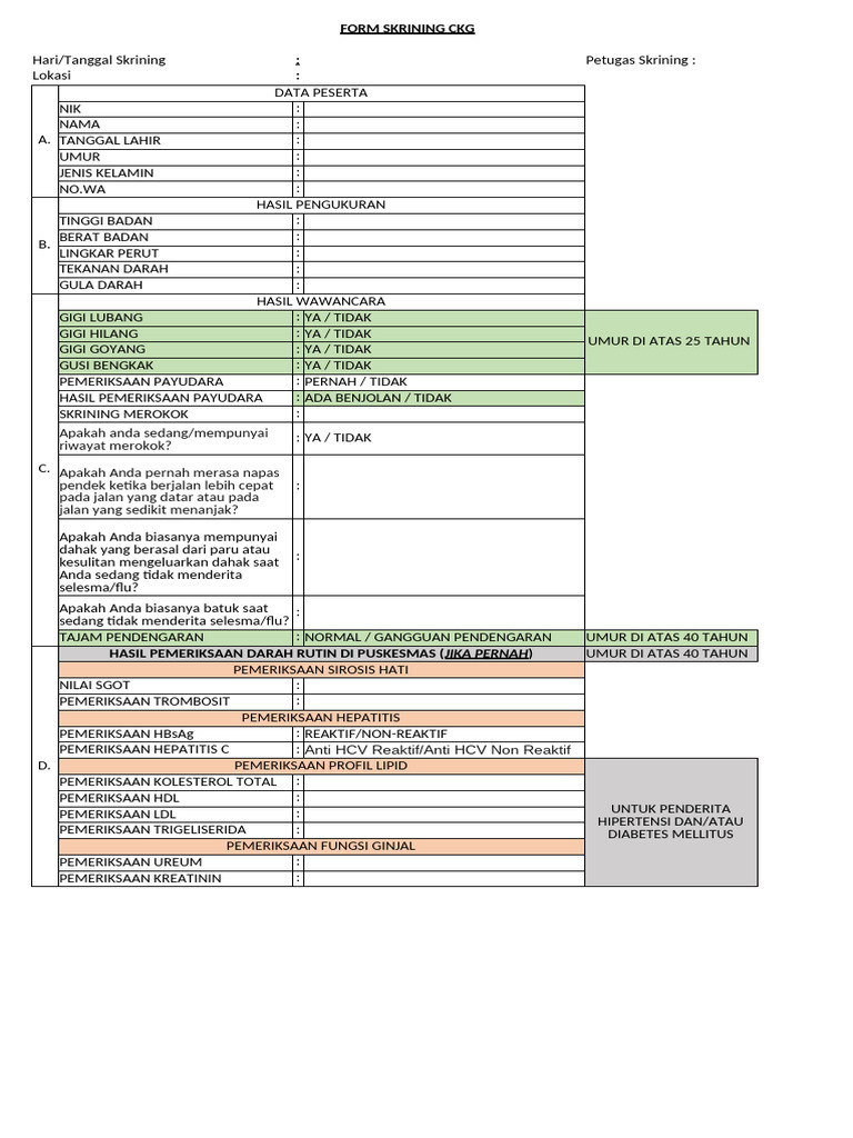 Formulir Skrining CKG untuk Kesehatan | PDF