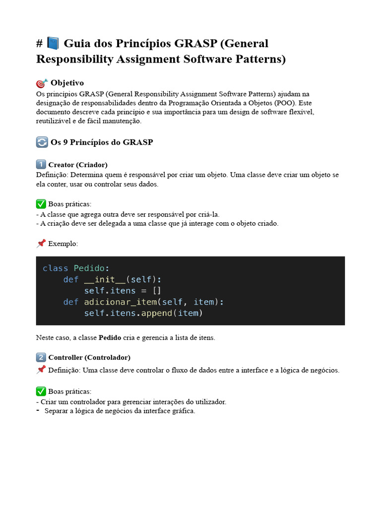 Princípios GRASP para Design de Software | PDF | Classe (programação de ...
