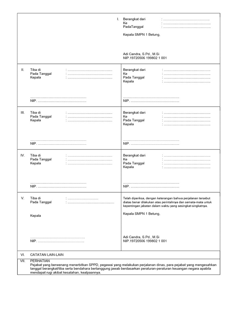 Bentuk SPPD untuk Perjalanan Dinas | PDF