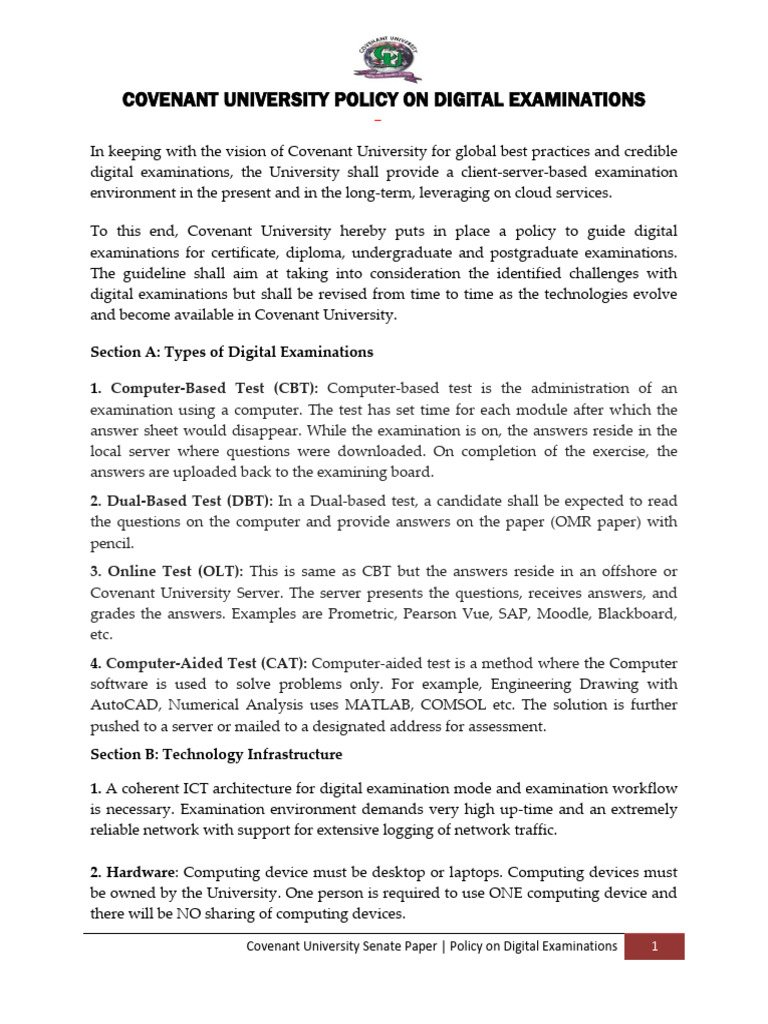 Covenant University Digital Exam Policy | PDF | Operating System ...