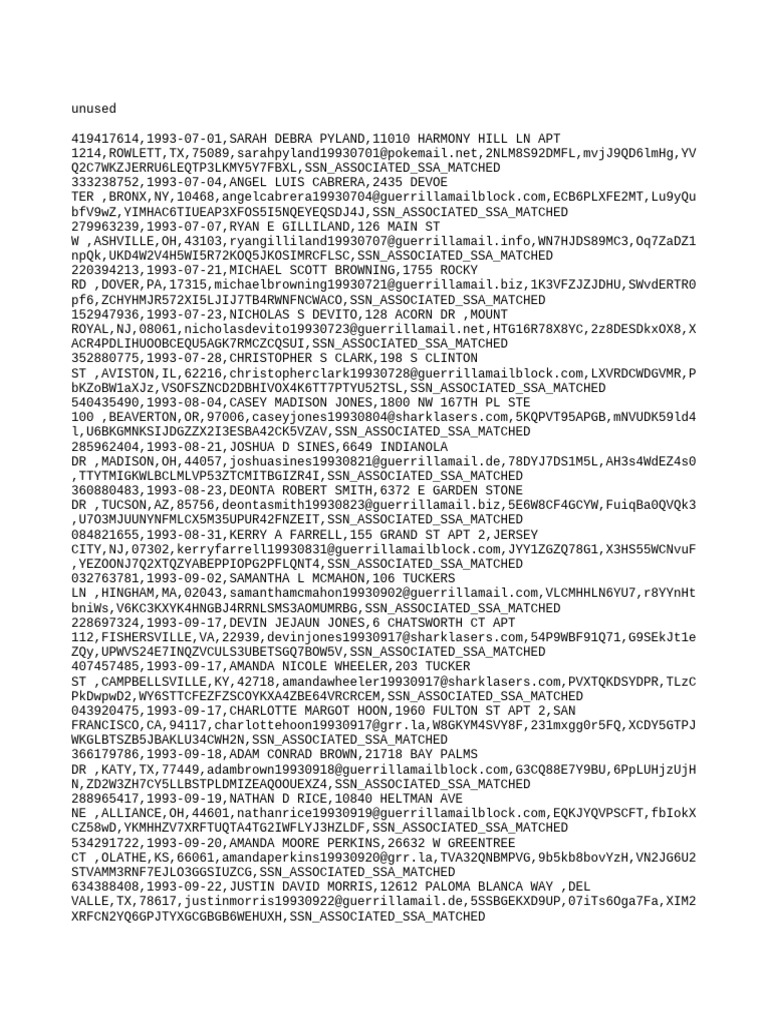 1993 Birth Records with SSN Matches | PDF