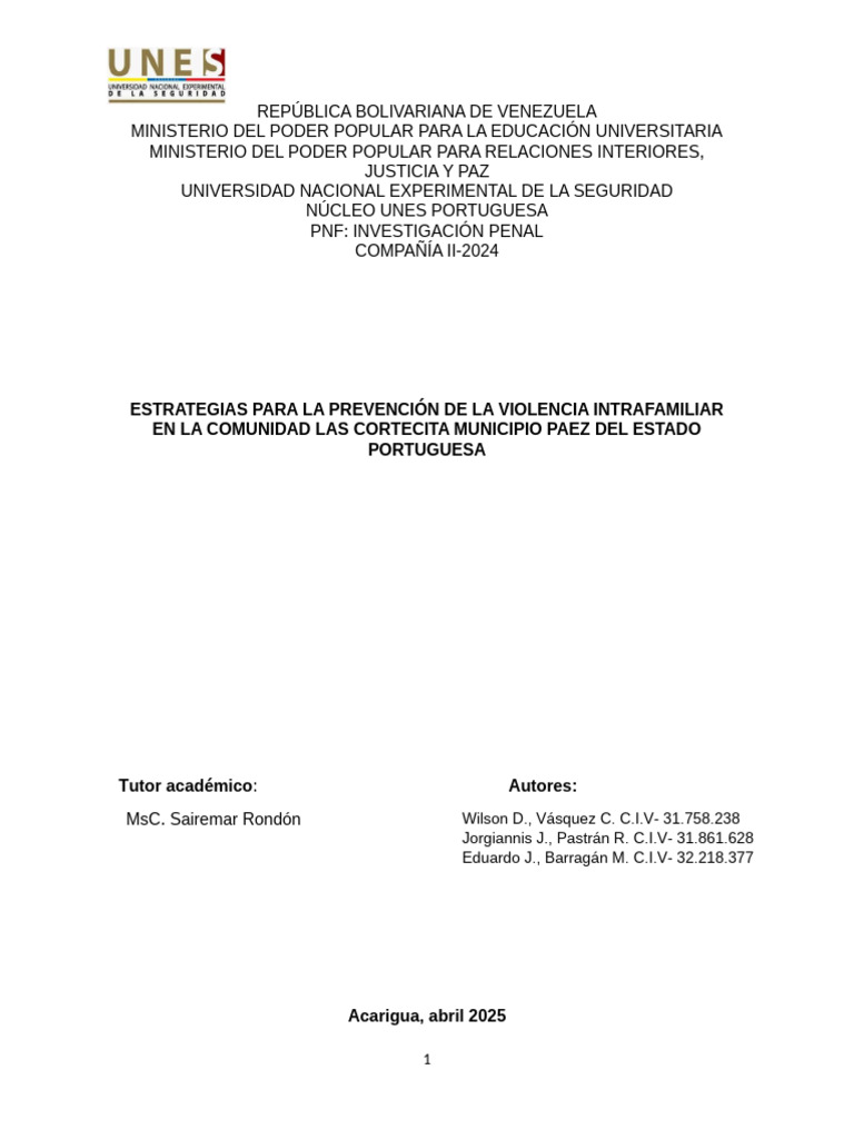 Estrategias para La Prevención de La Violencia Intrafamiliar en La ...