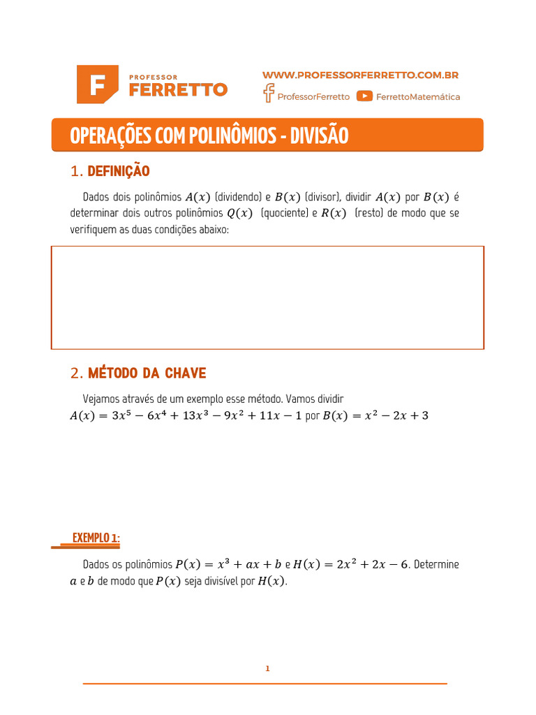 Divisão de Polinômios: Métodos e Exemplos | PDF