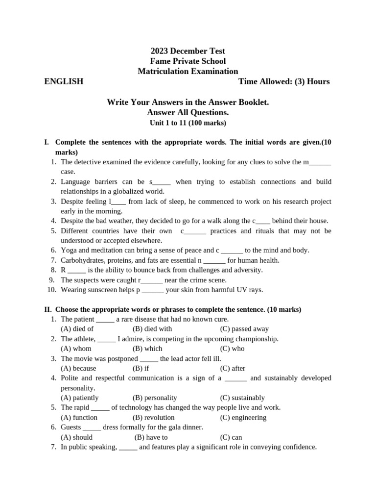 2023 December Test (Fame) | PDF | Communication
