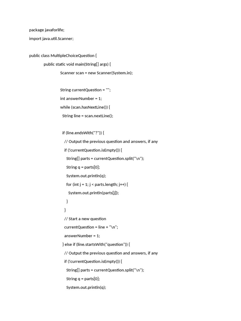 Java Multiple Choice Question Handler | PDF