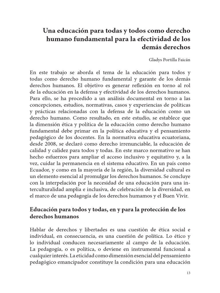 Educación como Derecho Humano Fundamental | PDF | Derechos humanos ...