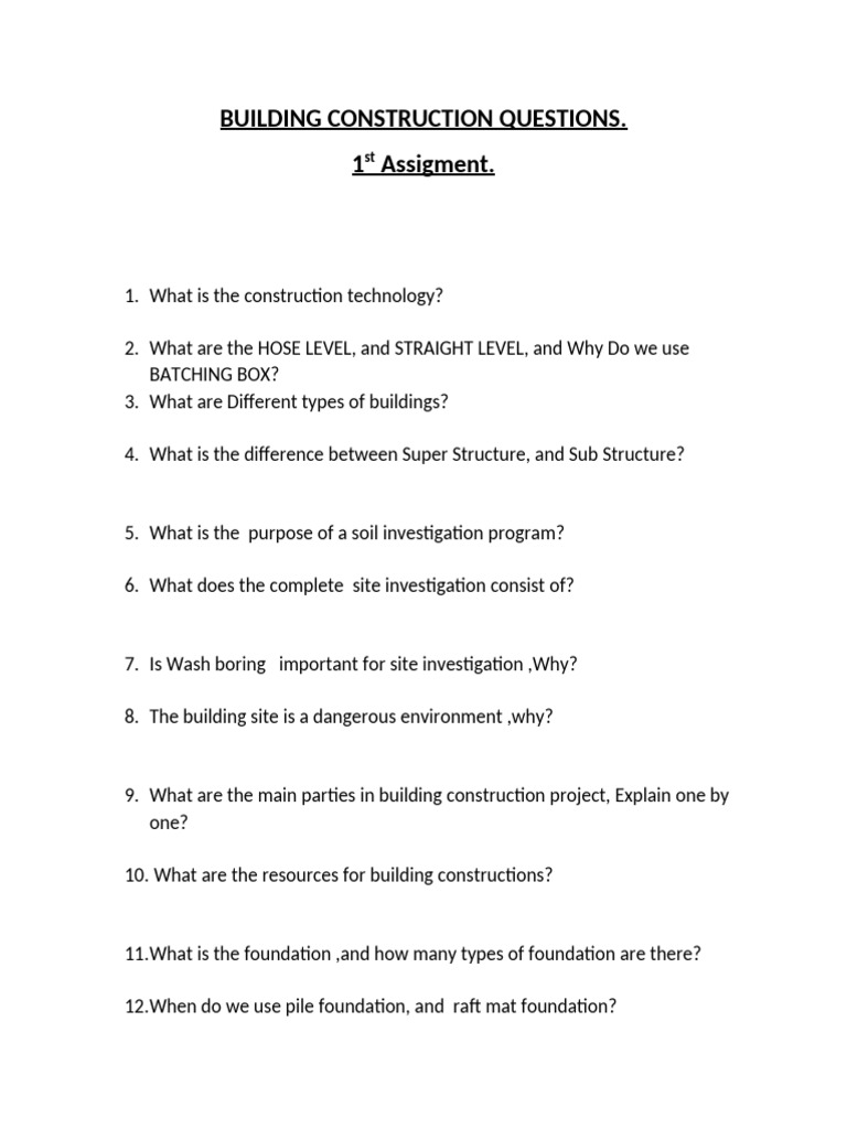 Building Construction Q&A Guide | PDF | Stairs | Foundation (Engineering)