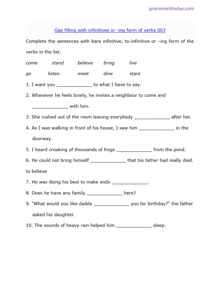 Infinitives vs. -ing Forms Exercises | PDF