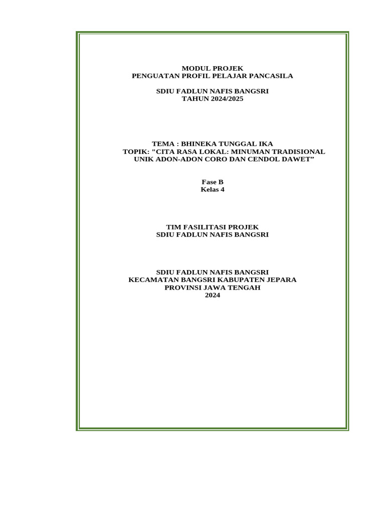 Modul Projek Minuman Tradisional SDIU | PDF