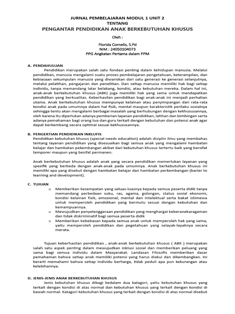 Jurnal Pembelajaran Pendidikan Anak Berkebutuhan Khusus | PDF