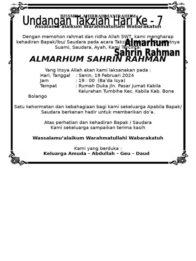 Undangan Takziah | PDF