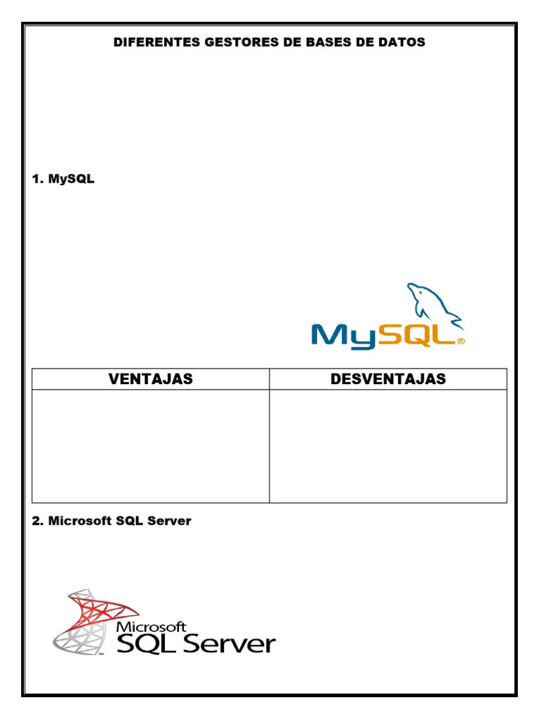 Diferentes Gestores de Bases de Datos | PDF | Mi sql | Bases de datos