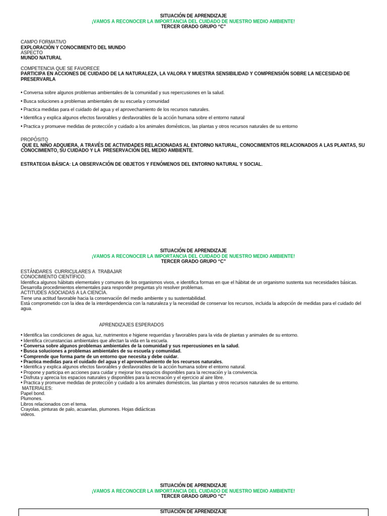 Cuidado del Medio Ambiente en Tercer Grado | PDF | Entorno natural ...