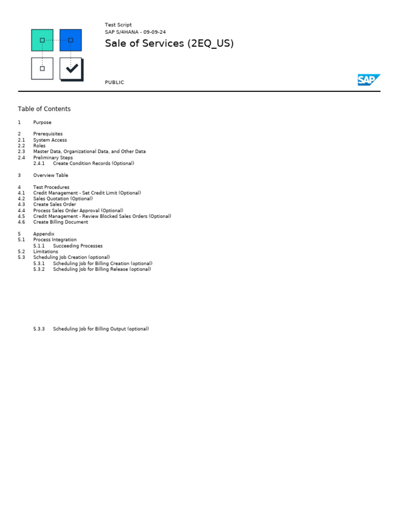 SAP S/4HANA Service Sales Test Script | PDF | Invoice | Scope (Computer ...