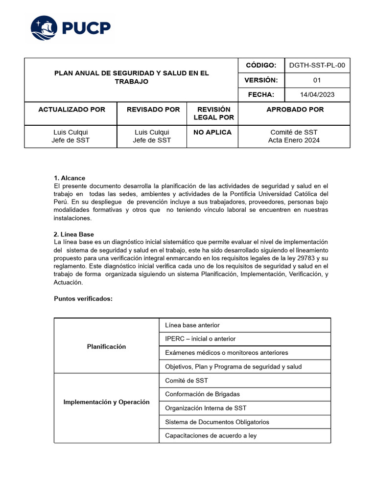 Plan Anual de Seguridad y Salud 2024 | PDF | Seguridad y salud ...