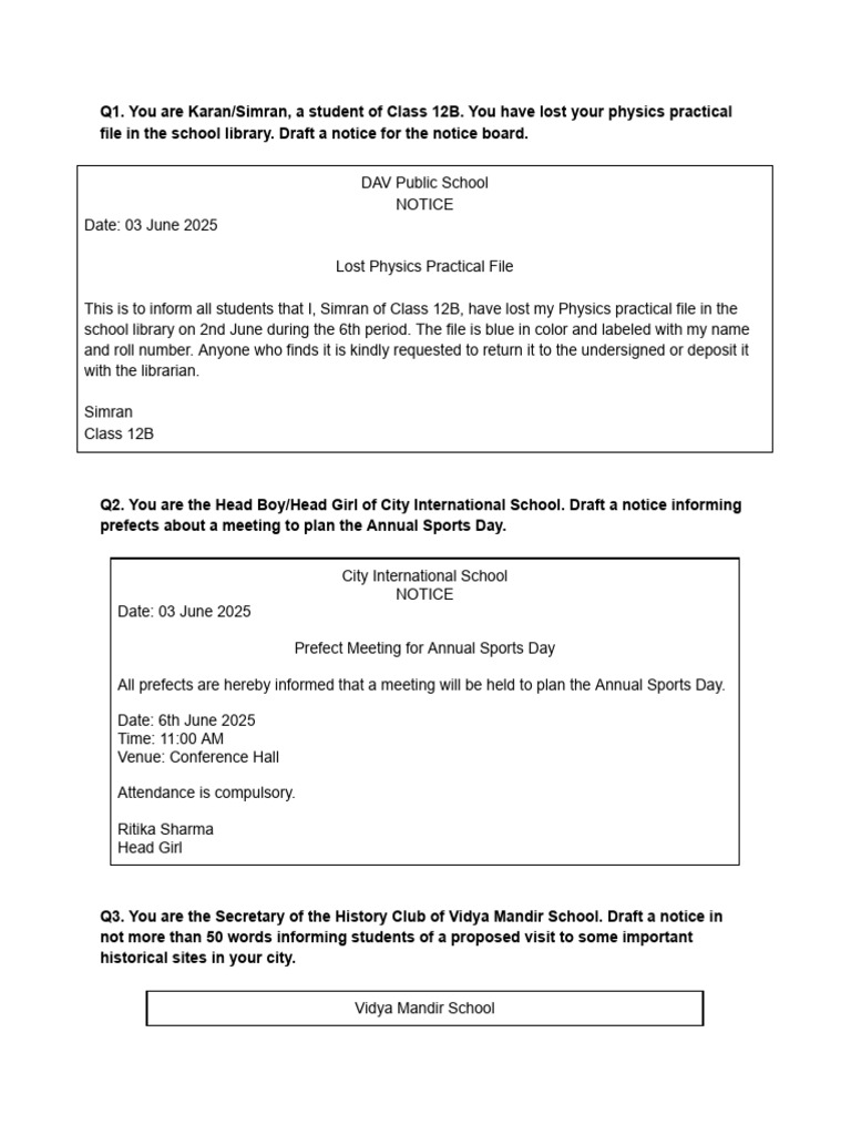 Notices for School Activities | PDF