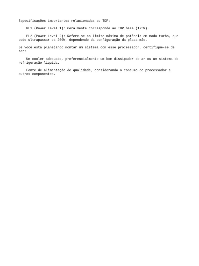 Especificações do TDP: PL1 e PL2 | PDF