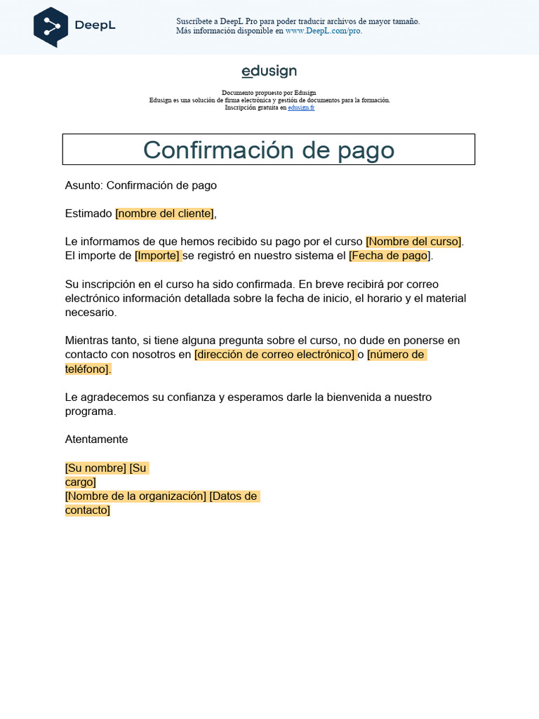 Modele-mail-Confirmation-de-paiement Es | PDF