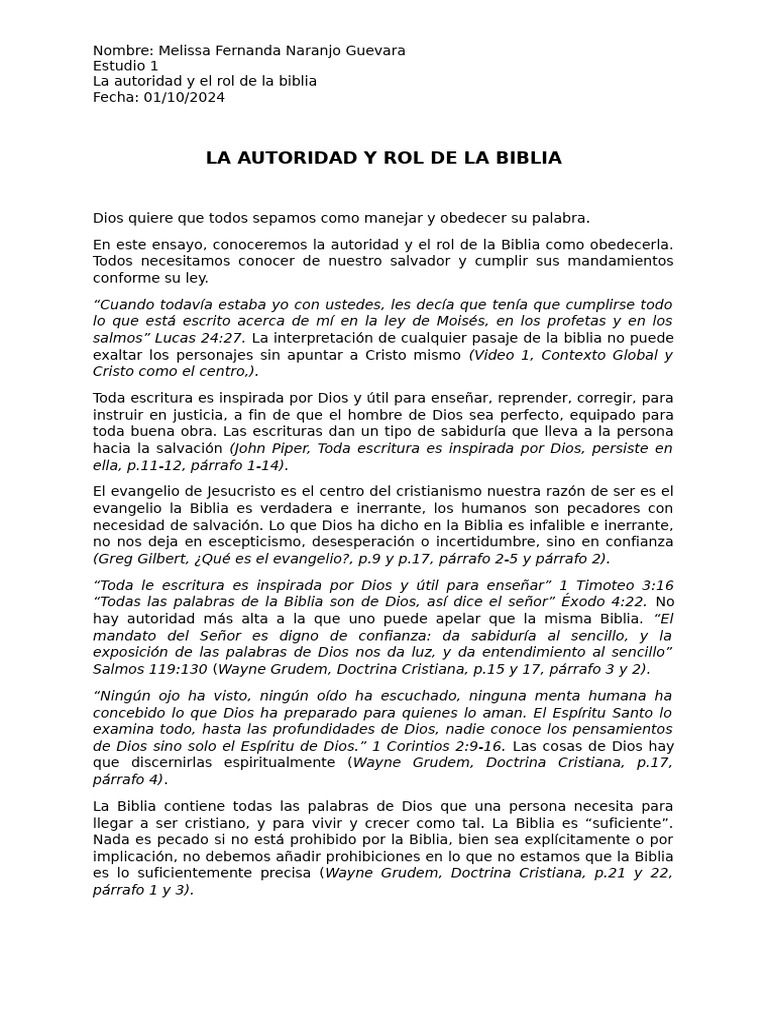 La Autoridad y Rol de La Biblia | PDF | Biblia | Dios