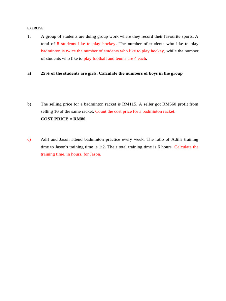 Exercise Math 6um | PDF