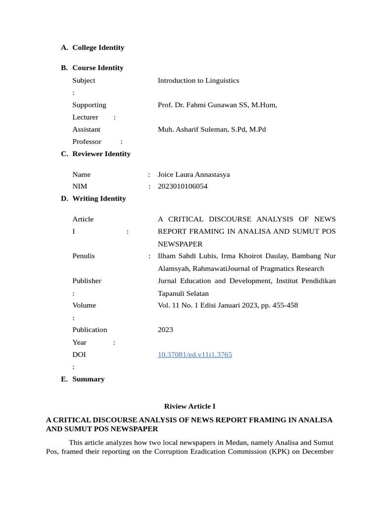 Critical Discourse Analysis of News Framing | PDF | Framing (Social ...