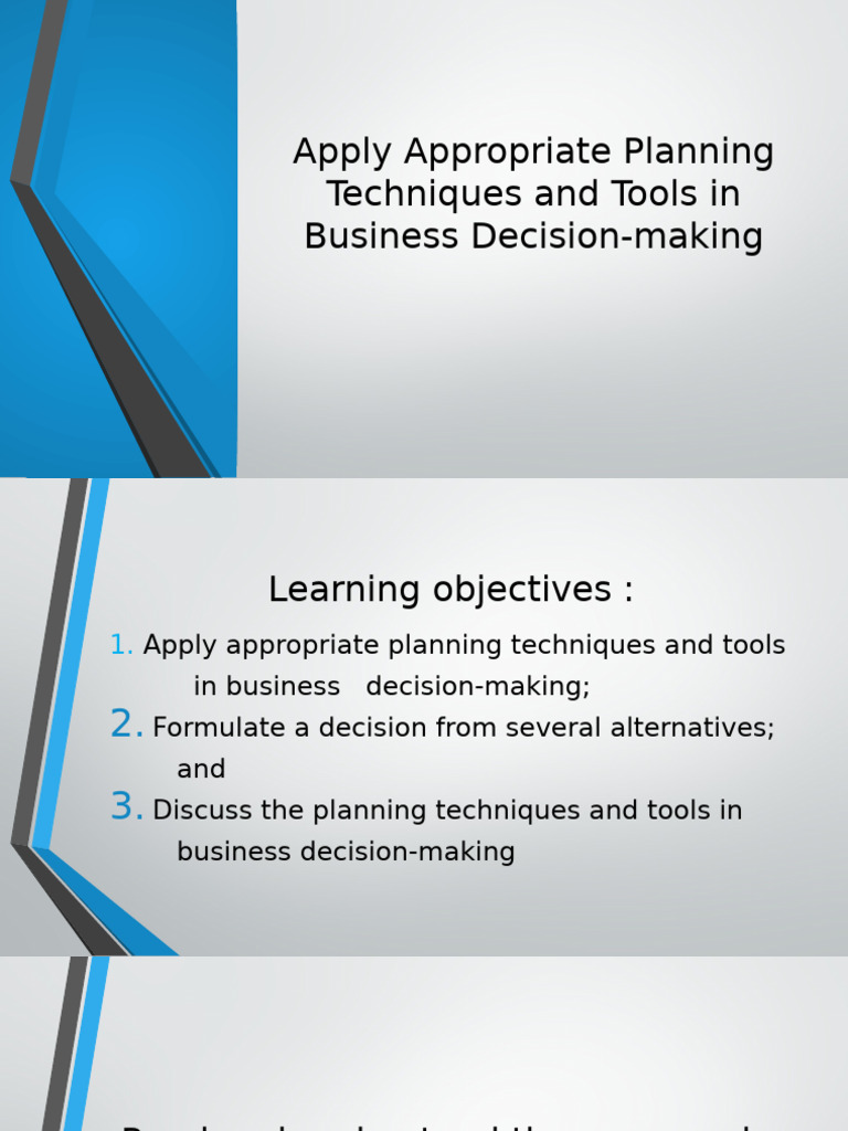 Planning Tools for Business Decisions | PDF | Forecasting | Decision Making