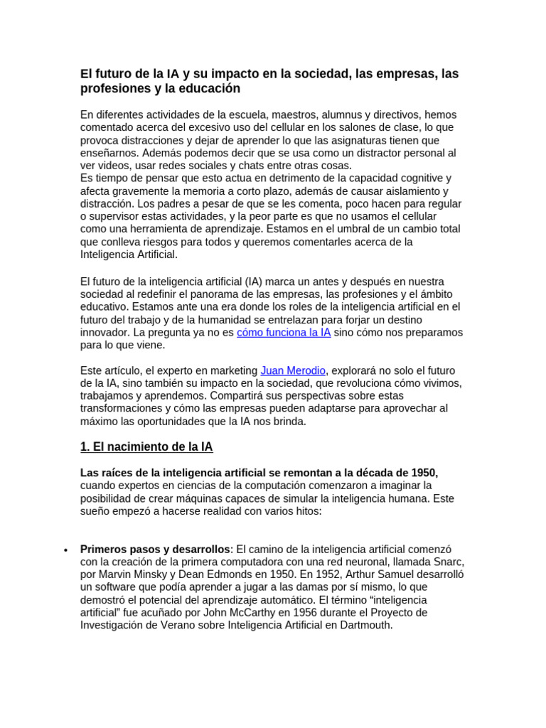 Impacto de la IA en sociedad y educación | PDF | Inteligencia ...