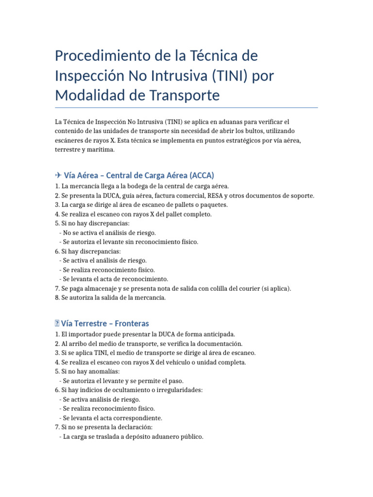 Procedimiento TINI Por Via Detallado | PDF