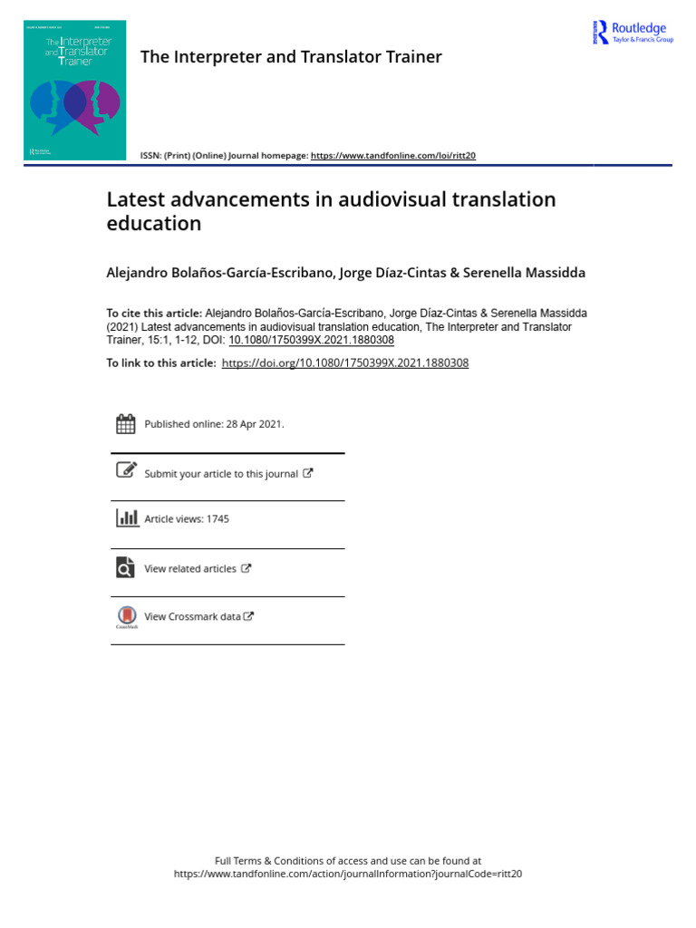 !latest Advancements in Audiovisual Translation Education | PDF ...